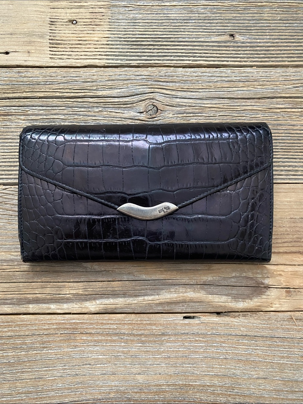 Vintage Ralph Lauren Alligator Embossed Wallet with Sterling Silver Detail.
